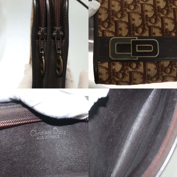DIOR Trotter Canvas Shoulder Bag Brown Gold - Picture 11 of 13